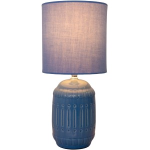 Blaue Näve Tischleuchte Erida aus Keramik mit Stoffschirm. Design-Tischlampe.