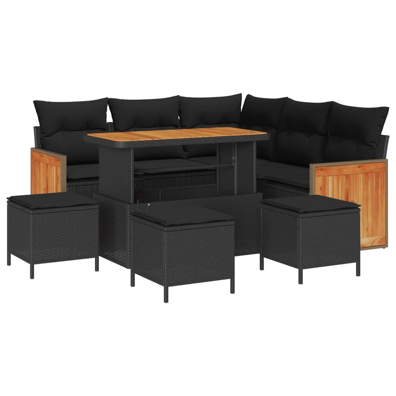 vidaXL Gartensofa-Set mit Kissen 9 Stk Schwarz Poly-Rattan 3365259
