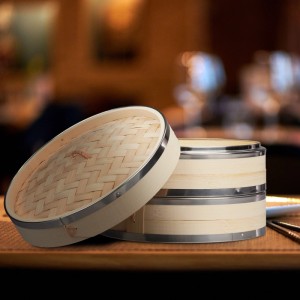 Relaxdays Bambus Dampfgarer mit 2 Etagen, ideal für schonendes Garen in der asiatischen Küche.