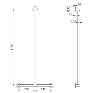 Delabie Handlauf T-Form Ø32 1150x500 mm Edelstahl satin.