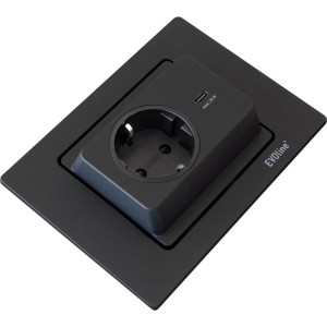 Evoline Spin versenkbare Steckdose, schwarz, mit 230V-Anschluss und USB-C-Port. Elektroinstallation.
