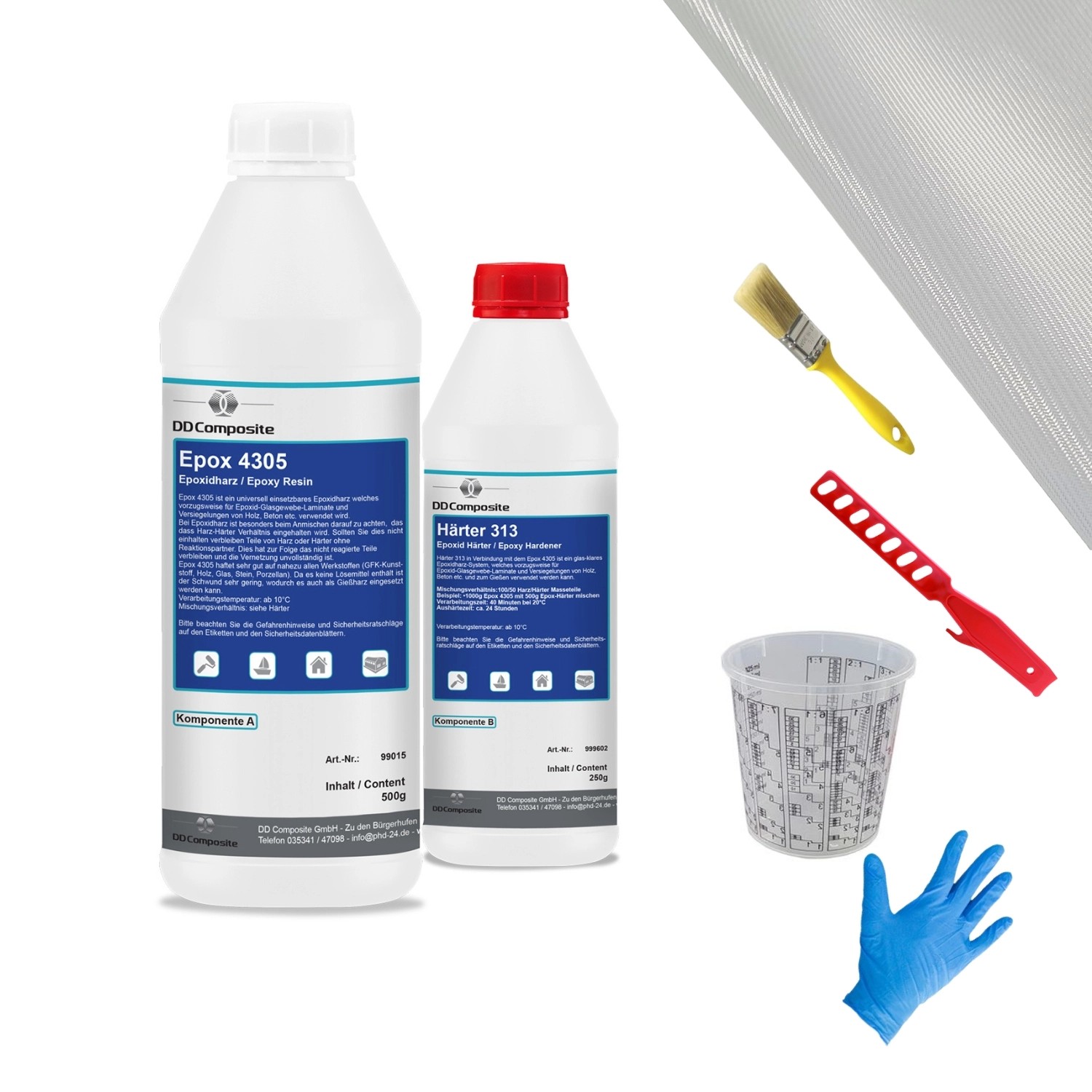 DD Composite Epoxidharz Reparaturset 0,75kg + 3m² Glasfilamentgewebe