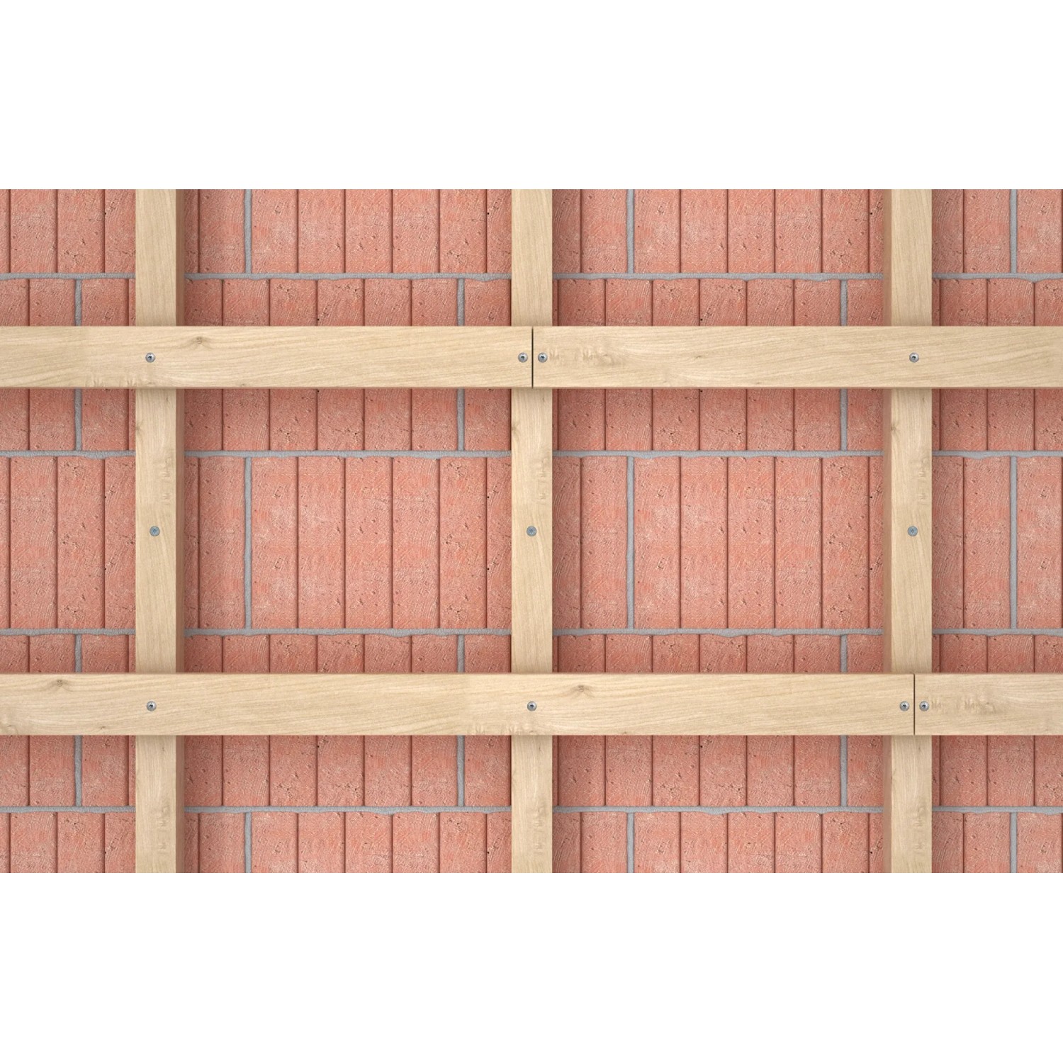 Fischer DuoXpand Dübel 10x120 mm mit Senkkopfschraube zur Befestigung einer Holzkonstruktion an einer Ziegelwand.