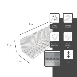 Silberne Aluminium Kiesfangleiste, 200cm lang, 1mm stark, gelocht. Robustes Abschlussprofil für Terrassen & Balkone.