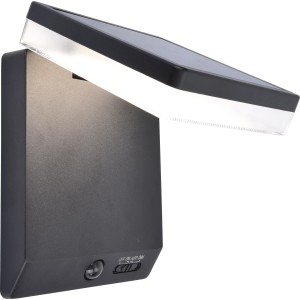 Schwarze, eckige Lutec Solar-LED-Außenleuchte Moze mit Bewegungsmelder.