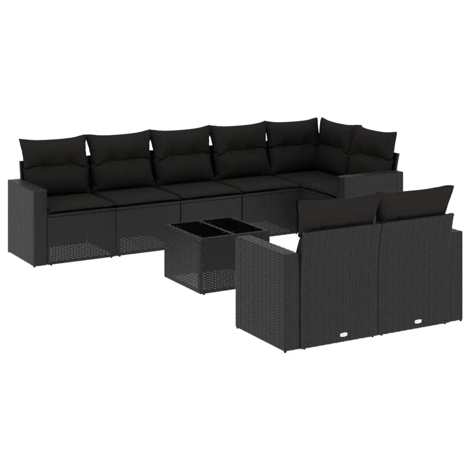 vidaXL 9-Tlg Garten-Sofagarnitur mit Kissen Schwarz Poly Rattan 3251562
