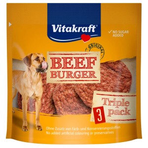 Vitakraft Beef Burger Hunde-Snacks, 3 Stück. Herzhafte Belohnung für Hunde, ohne Zuckerzusatz.