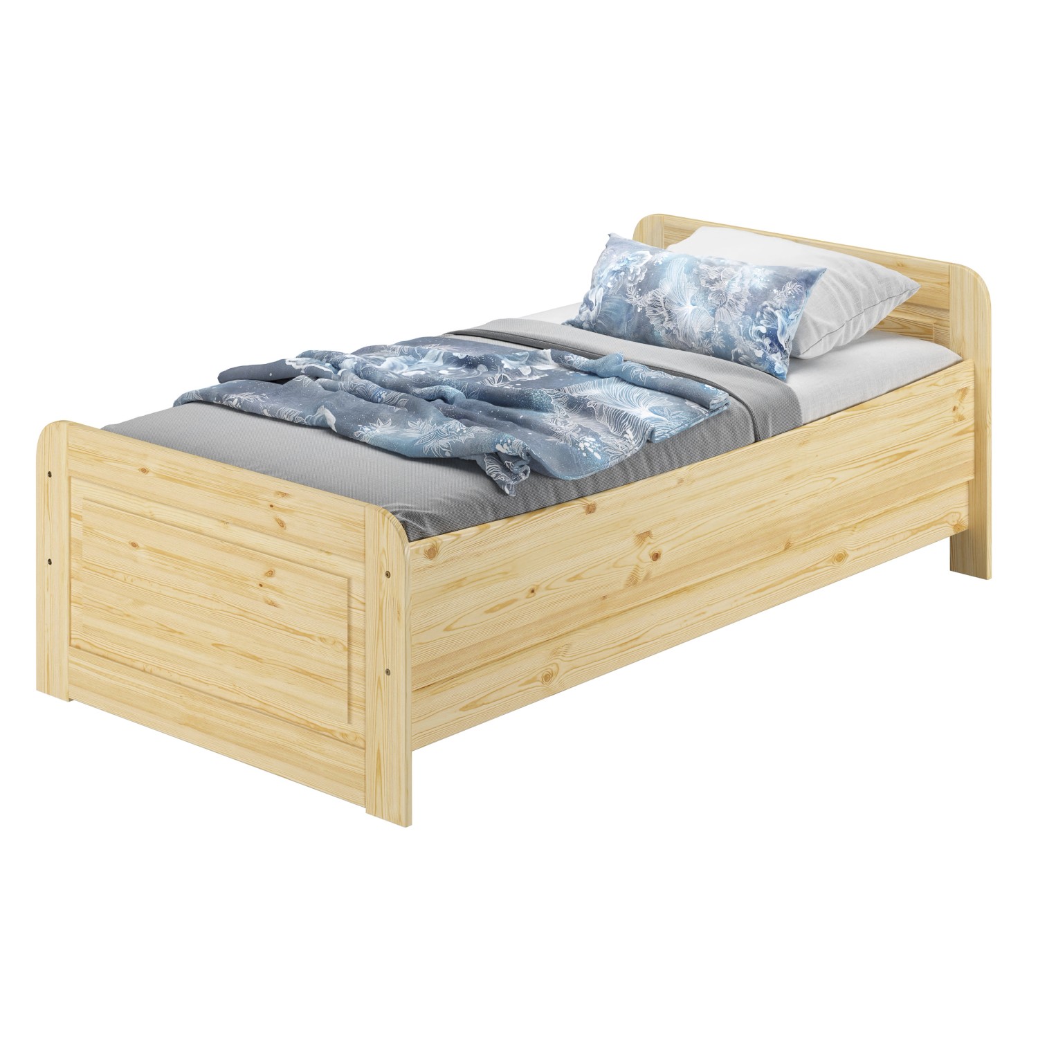 Erst-Holz Einzelbett Hoch 100 x 200 Kiefer Massiv mit Rollrost Modell 42 günstig online kaufen