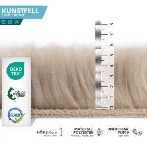 Flauschiges, beiges Kunstfell Nelly mit 6 cm Florhöhe für Deko und mehr.