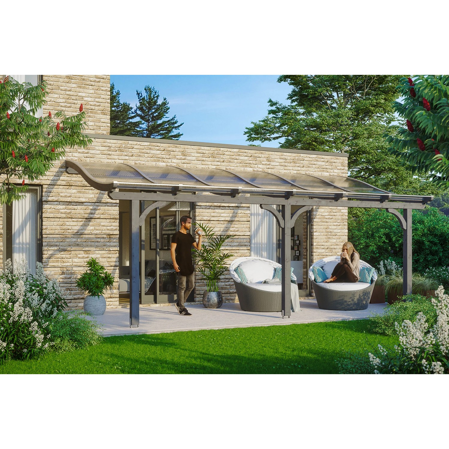 Skan Holz Terrassenüberdachung Venezia 648 x 339 cm Leimholz Schiefergrau