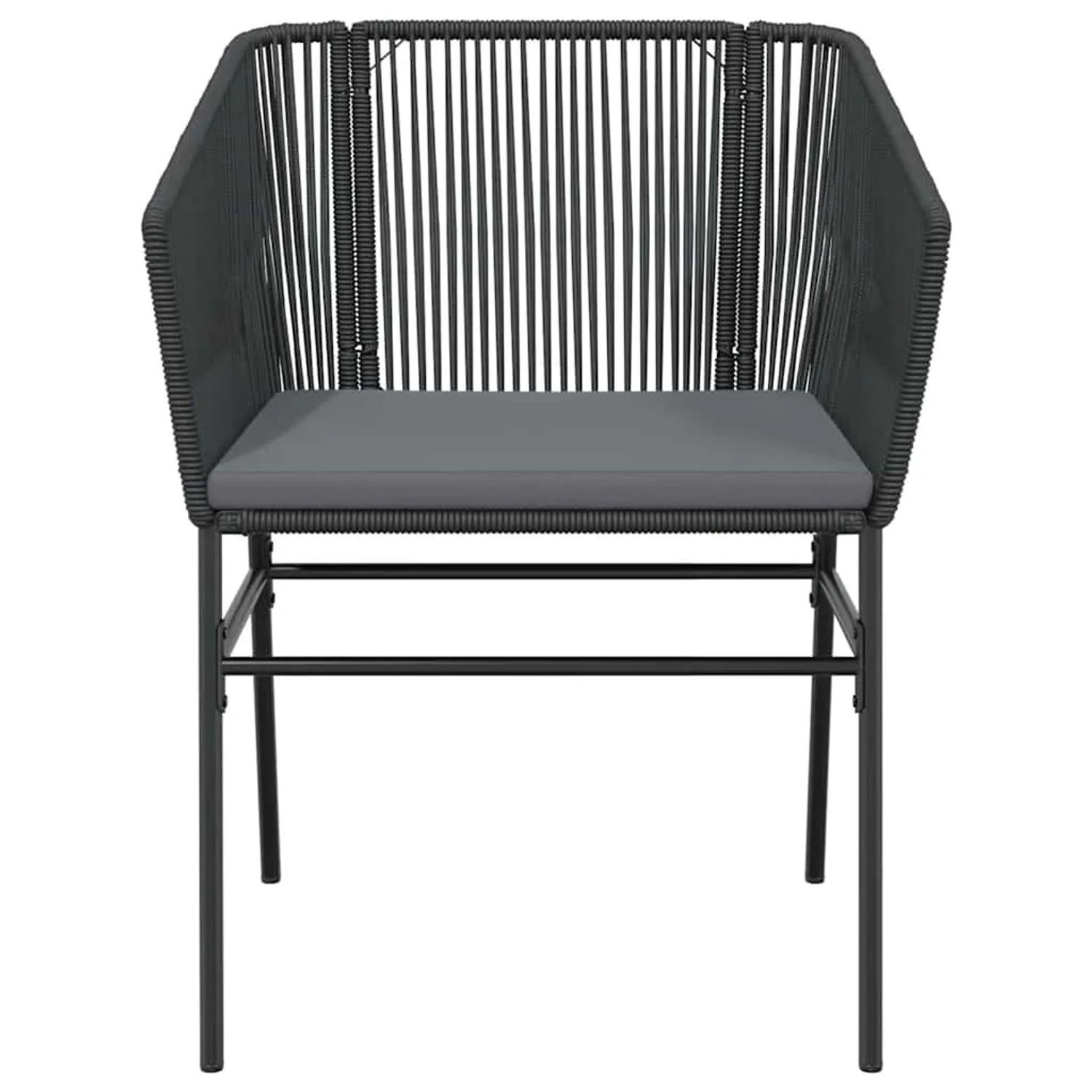 Schwarzer Gartenstuhl aus Rattan mit Kissen, Teil der vidaXL 5-tlg. Essgruppe.