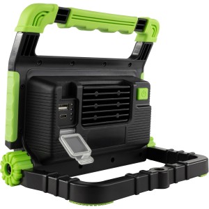 REV Ritter Akku-LED-Arbeitsleuchte 20W mit Ständer in Anthrazit-Grün. Kompakte Baulampe für den Innen- und Außenbereich.