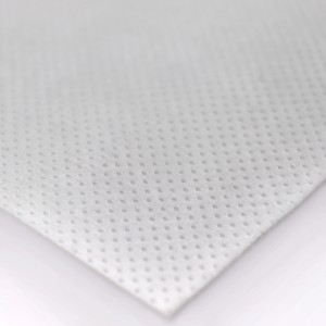 Detailaufnahme eines weißen Aquagart Unkrautvlies (150g/m²) mit feiner Punktstruktur.