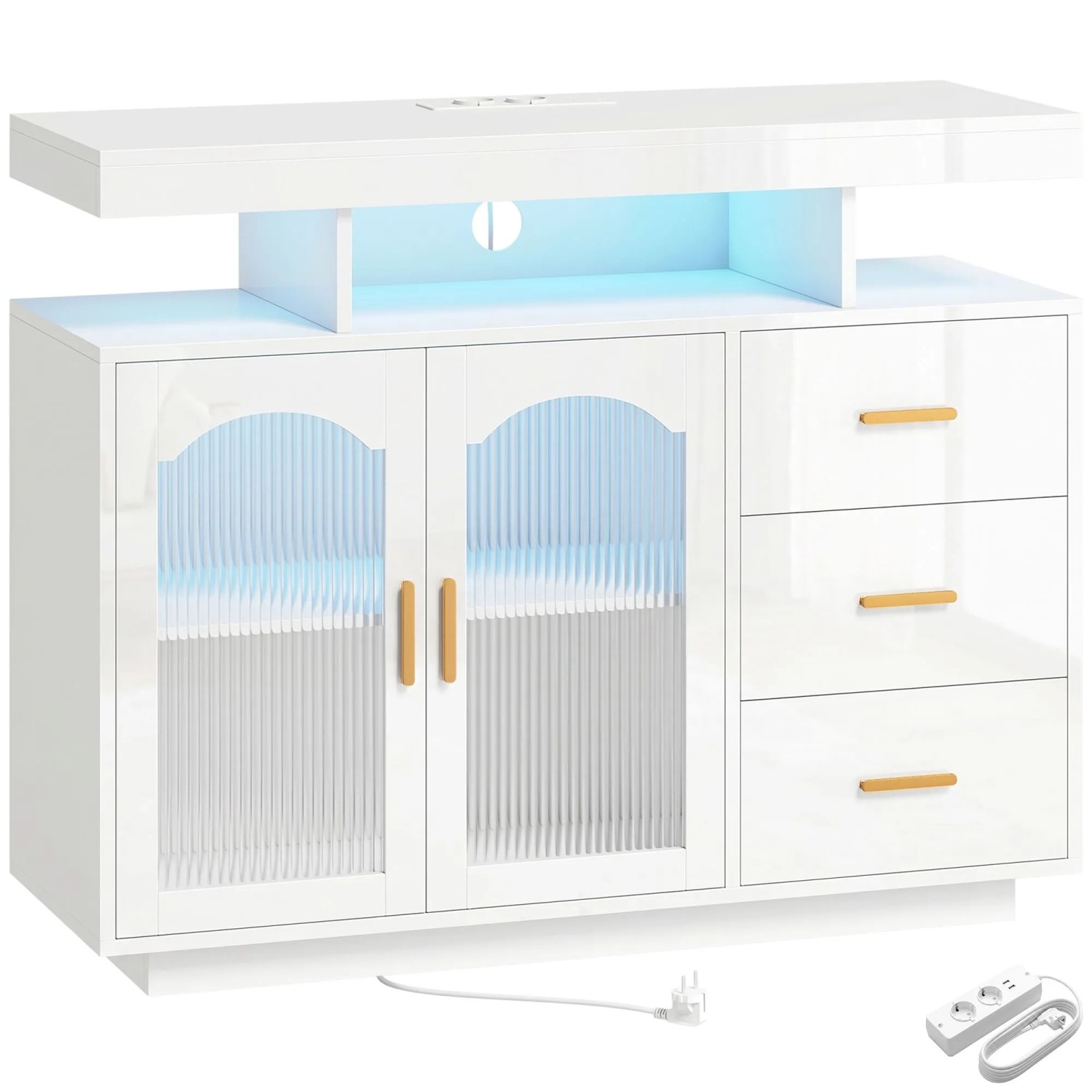 HOMCOM Sideboard MDF Acryl 100L x 35B x 80H cm Weiß