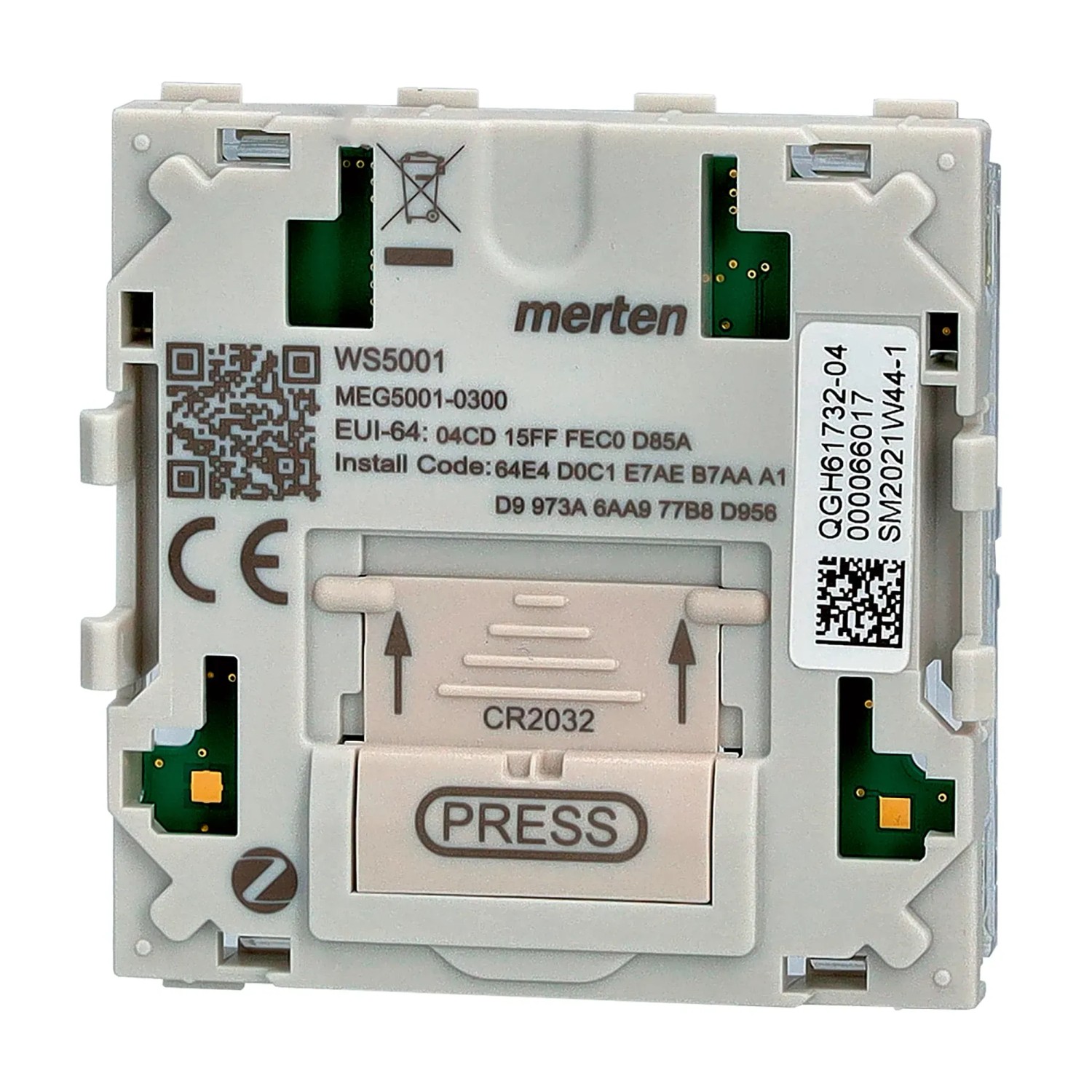Rückseite des Merten System M Funk-Tasters MEG5001-0300 für Hausautomation.
