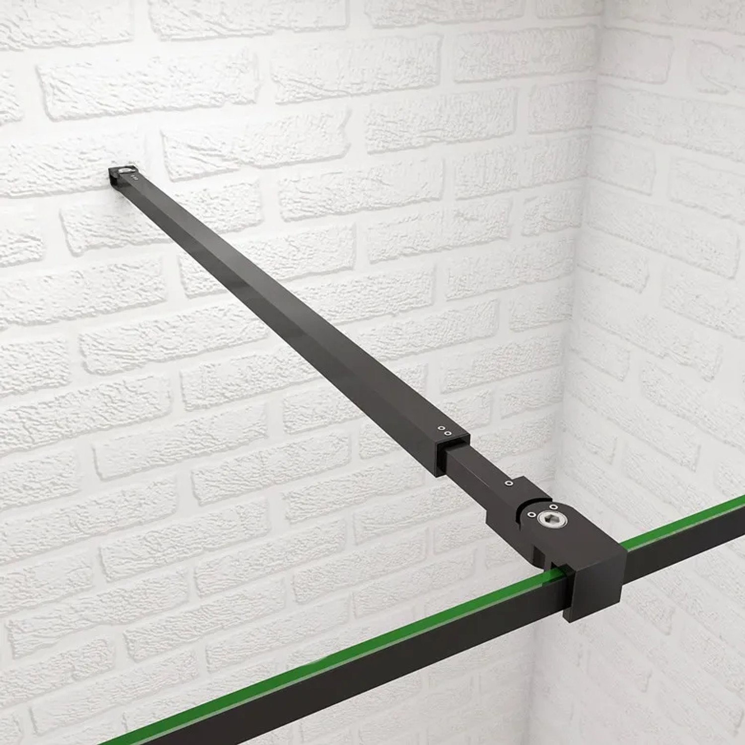 Schwarzes Duschparadies Wandprofil mit Stabilisierungsstange für Walk-in Dusche.
