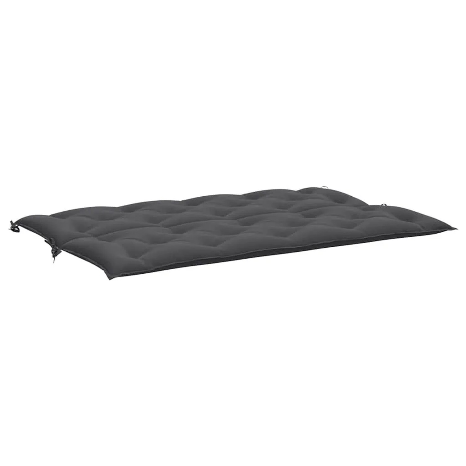 Anthrazitfarbene Gartenbankauflage 150x100x7 cm aus Oxford-Gewebe mit Bindebändern.