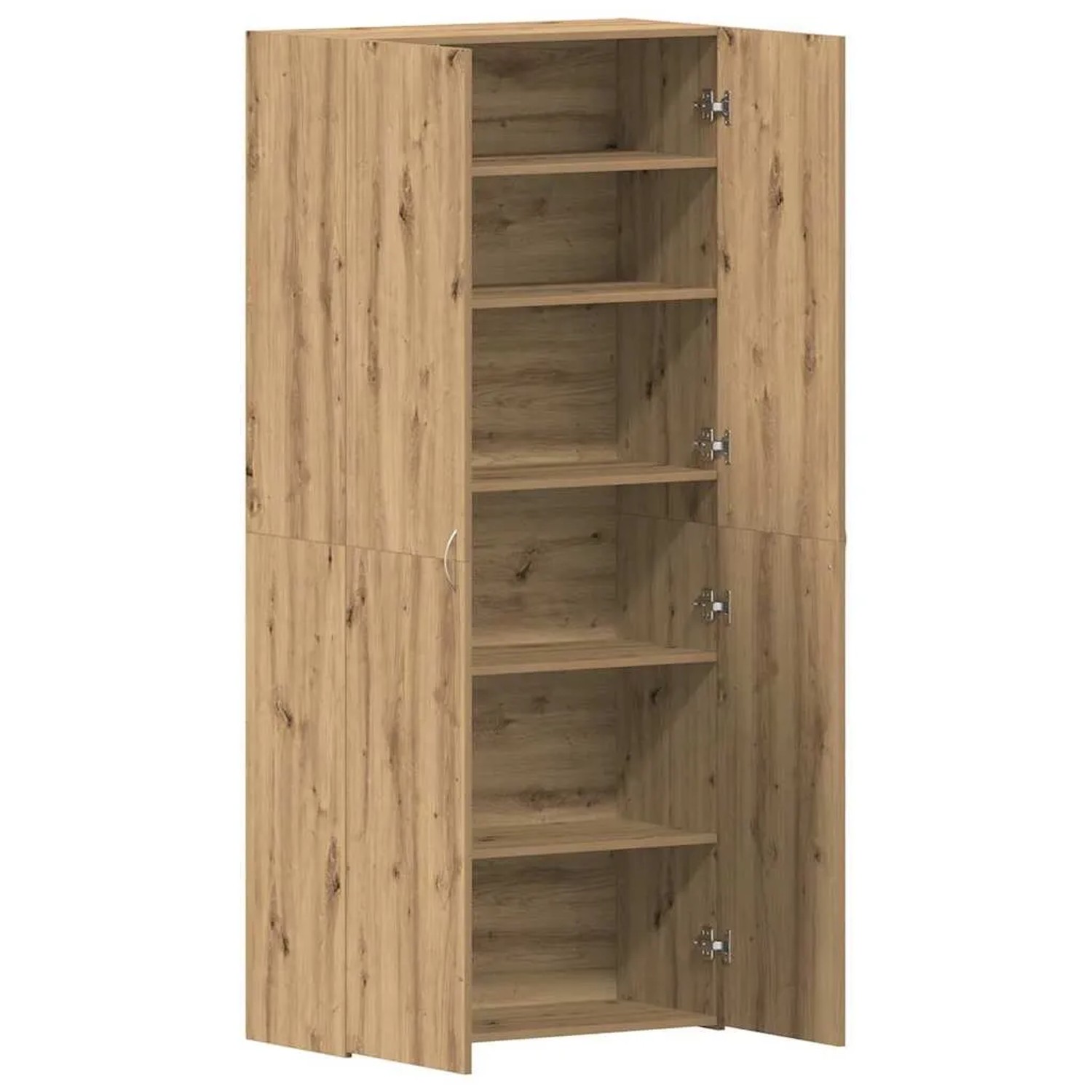 Brauner vidaXL Schuhschrank aus Holzwerkstoff mit Holzoptik, offenen Türen und mehreren Regalen. Hoher Schuhschrank für viel Stauraum.