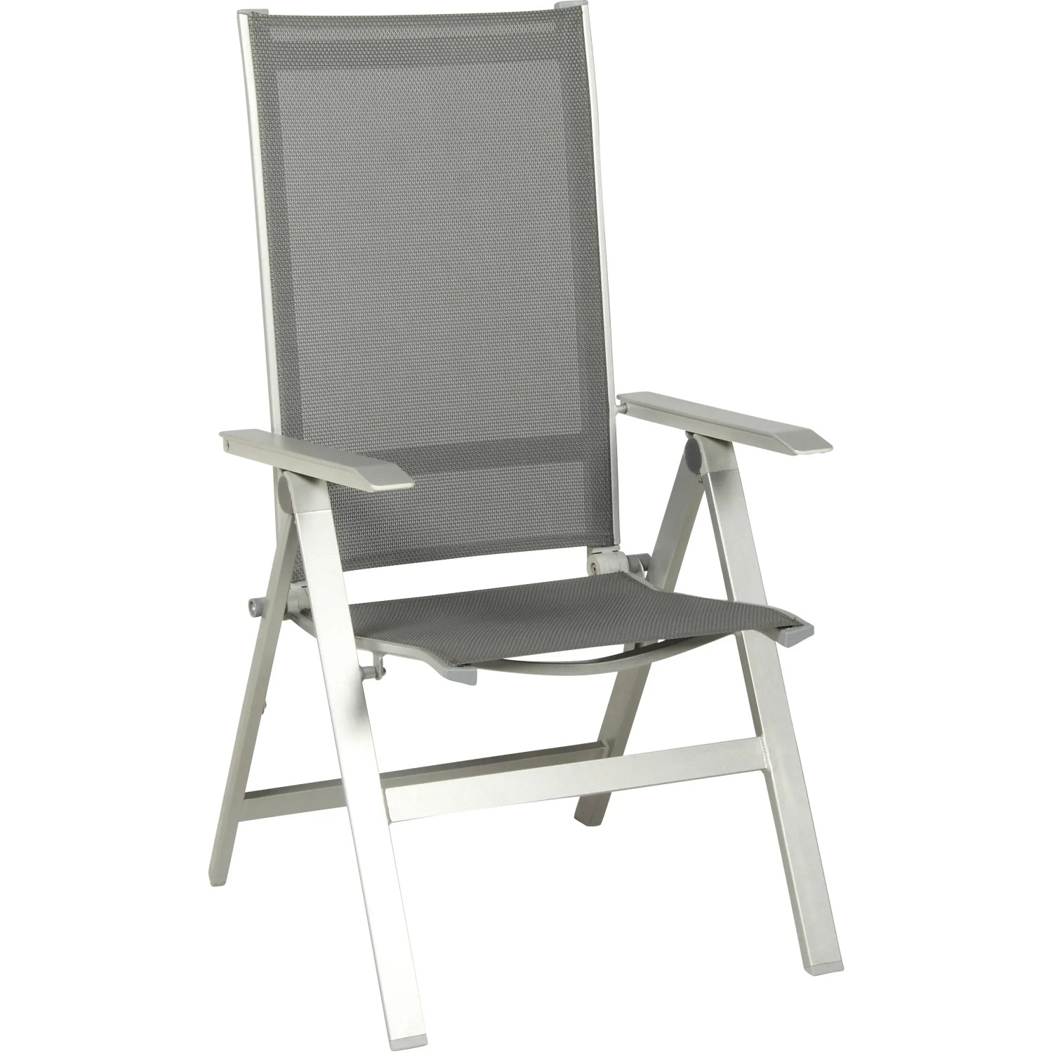 Grauer Klappsessel Urban von Acamp für Gartenmöbel-Set, Aluminiumgestell, wetterfest und pflegeleicht.