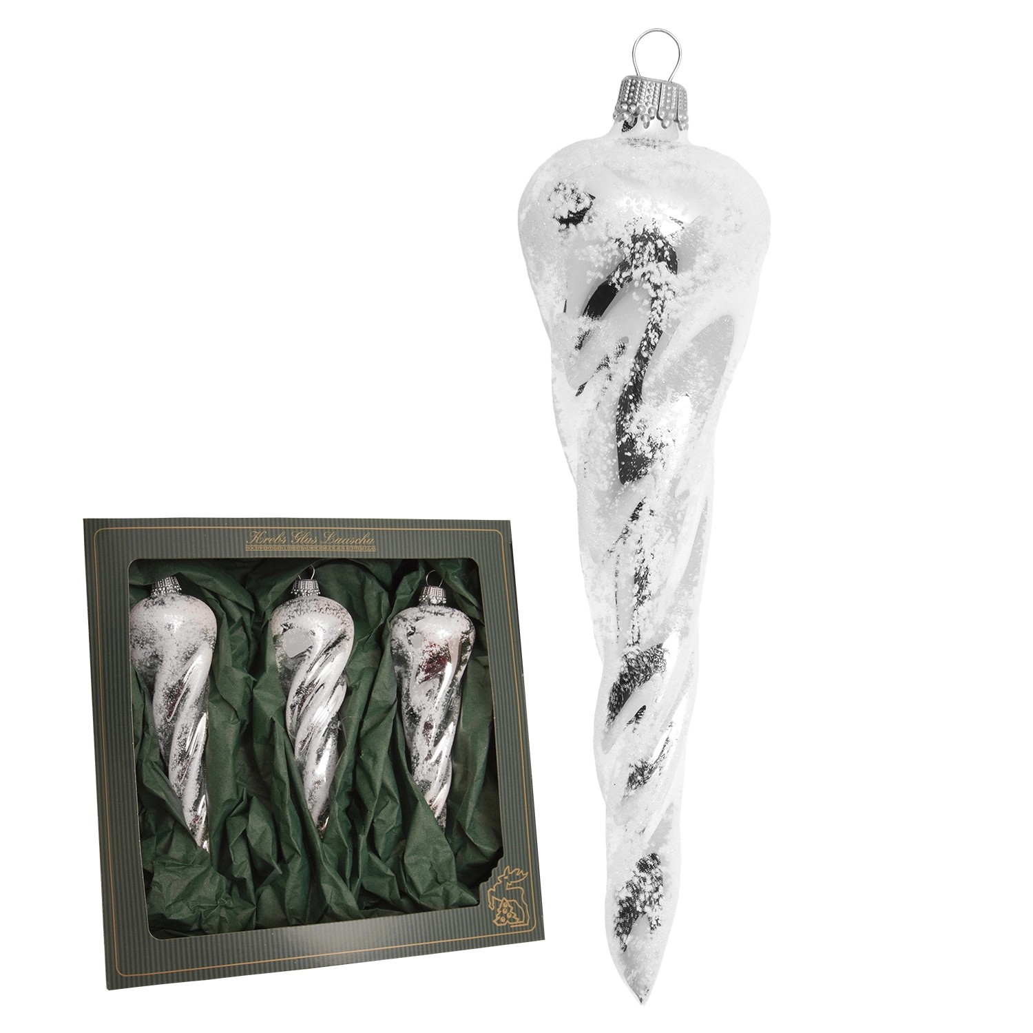 Krebs Glas Lauscha Baumschmuck Eiszapfen Silberfarbig 15cm
