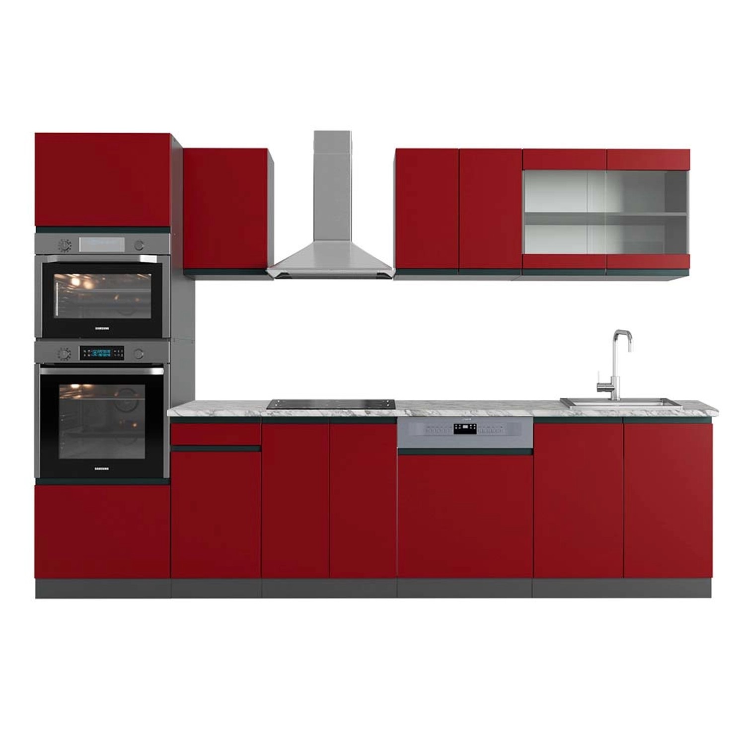 Vicco R-Line Küchenzeile Rot/Anthrazit 300 cm mit HochschrankAP Marmor günstig online kaufen