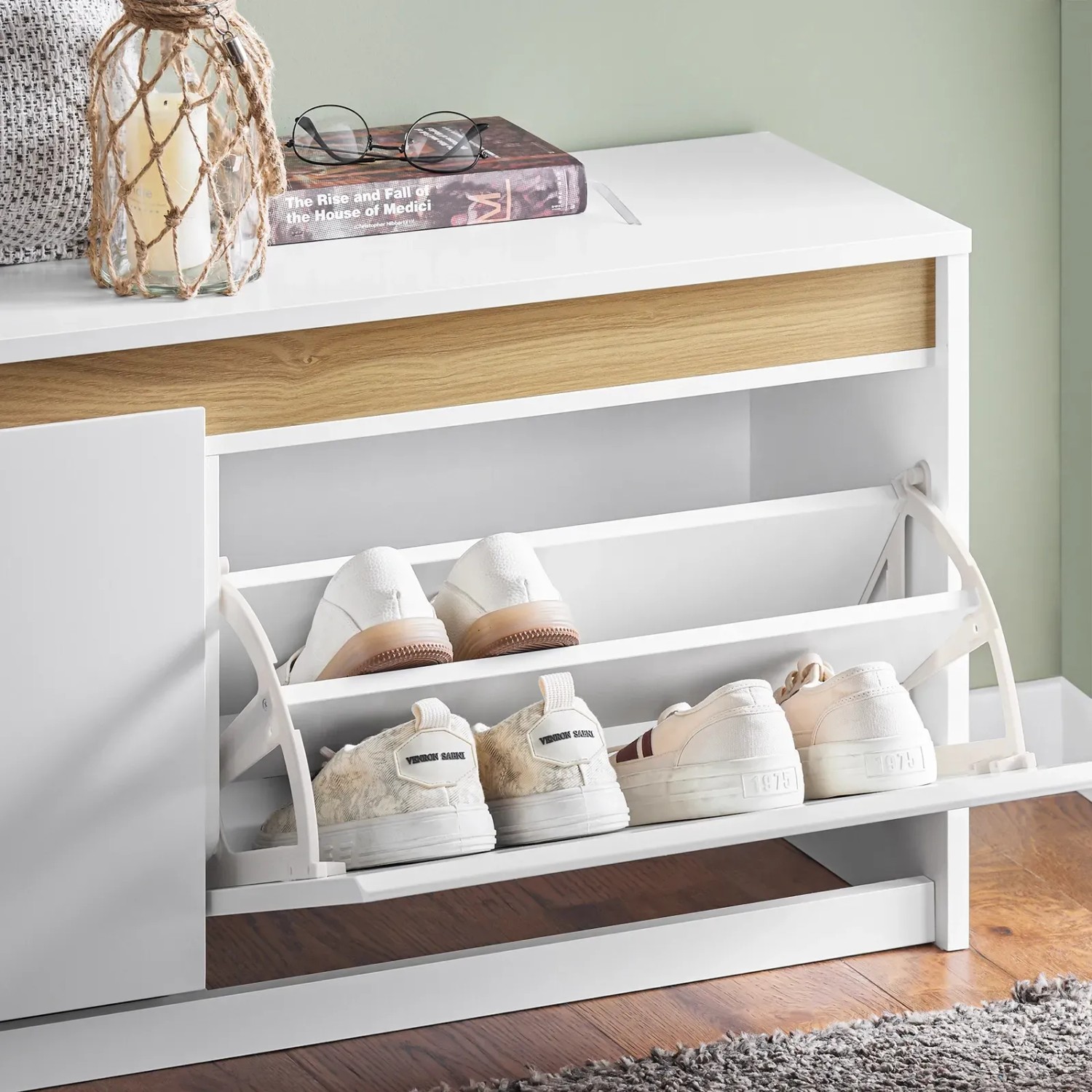 SoBuy Schuhkipper Schuhbank Garderobenbank Sitzbank mit Stauraum Weiß FSR171-W_7