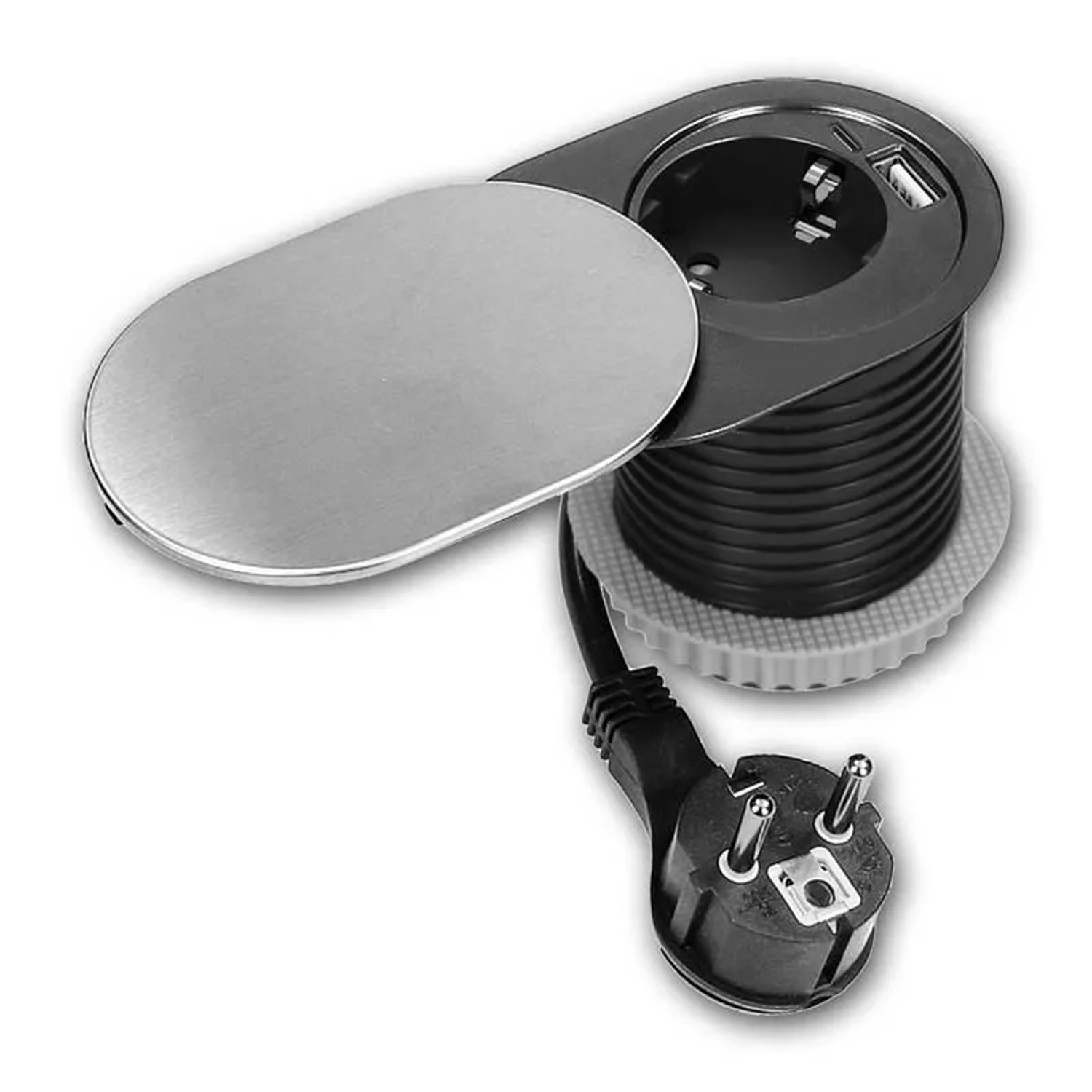 world-trading-net Schreibtisch-Einbausteckdose + USB-C A Edelstahl