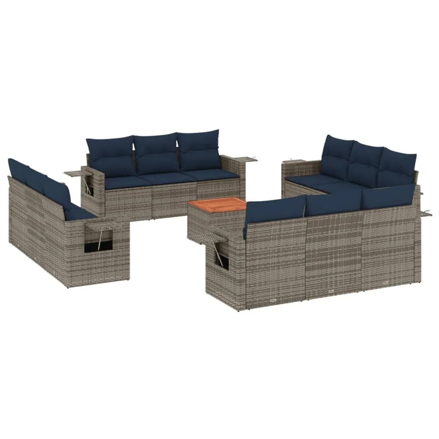 vidaXL 13-Tlg Gartensofa-Set mit Kissen Grau Polyrattan 3224500