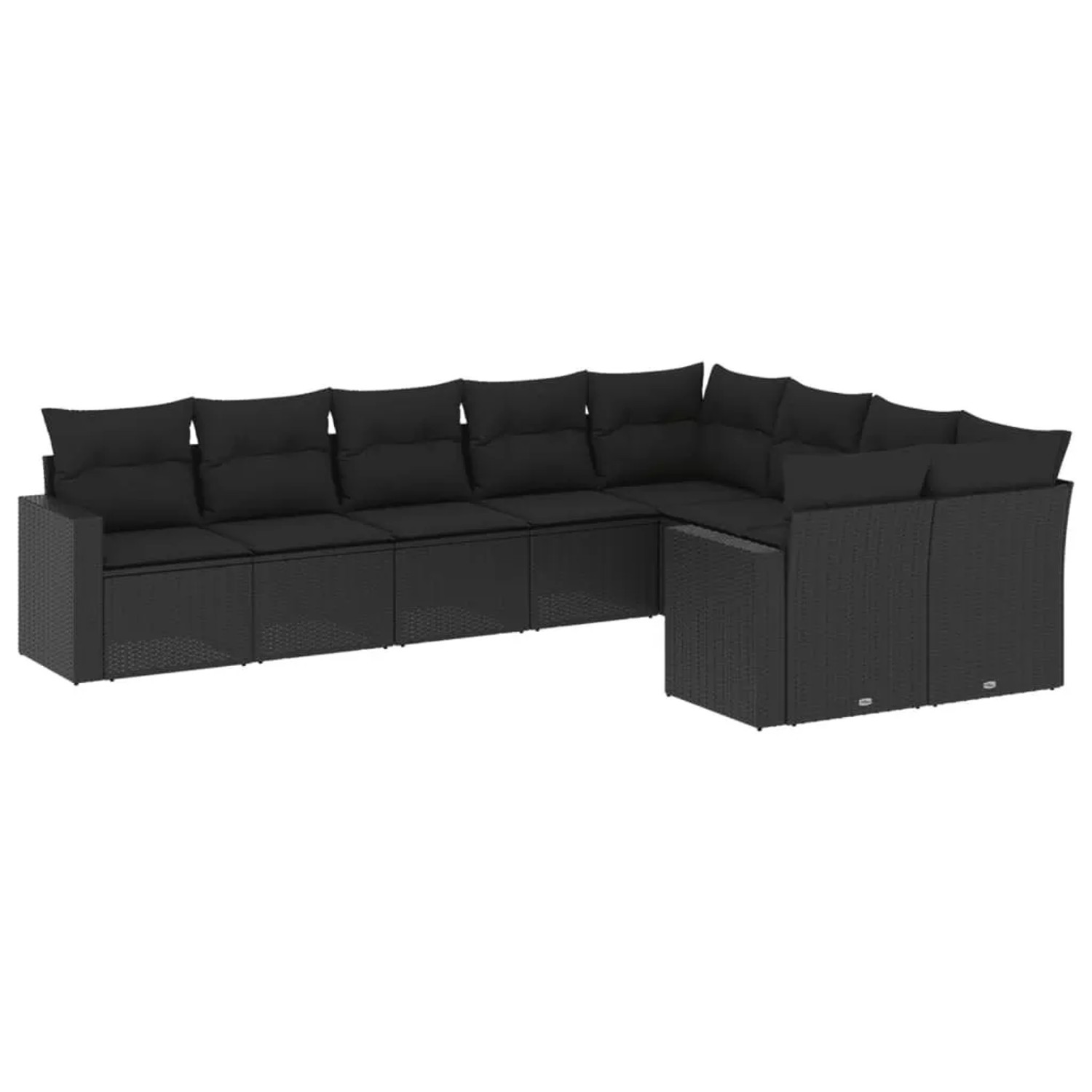 vidaXL 9-Tlg Garten-Sofagarnitur mit Kissen Schwarz Poly Rattan 3251772