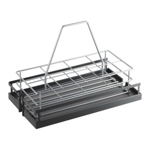 Kesseböhmer Flaschentragekorb silbergrau aus Metall für 8 Flaschen mit Griff und Bodengleitern.