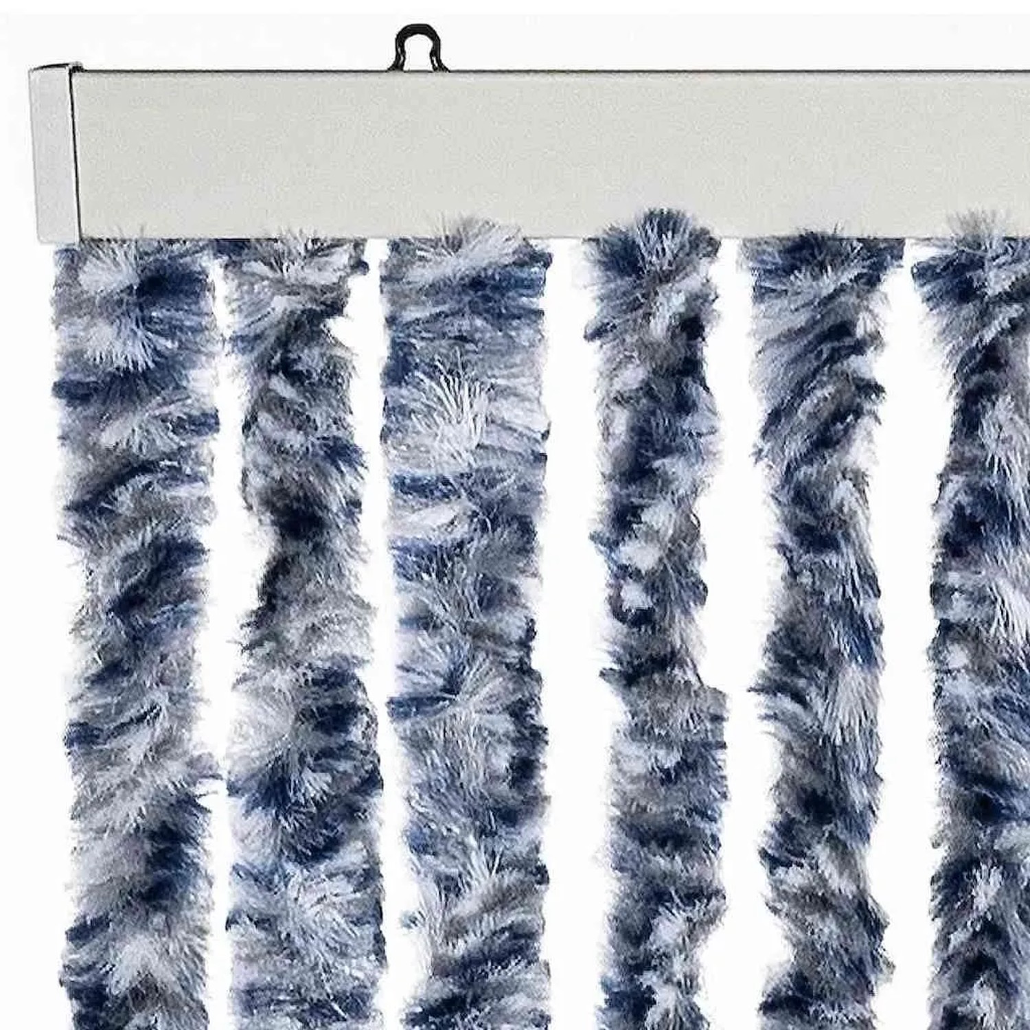 Blau-weißer Insektenschutz-Vorhang (56x200 cm) aus Chenille für Fenster.