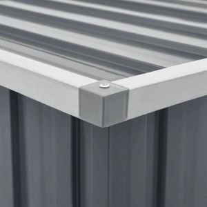 Detailansicht der grauen furnicato Gartenbox (129x67x65 cm) mit verzinktem Stahl und Eckverbindung.