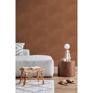 ESTAhome Vliestapete Blätter Terrakotta (50x900cm) im Wohnraum.