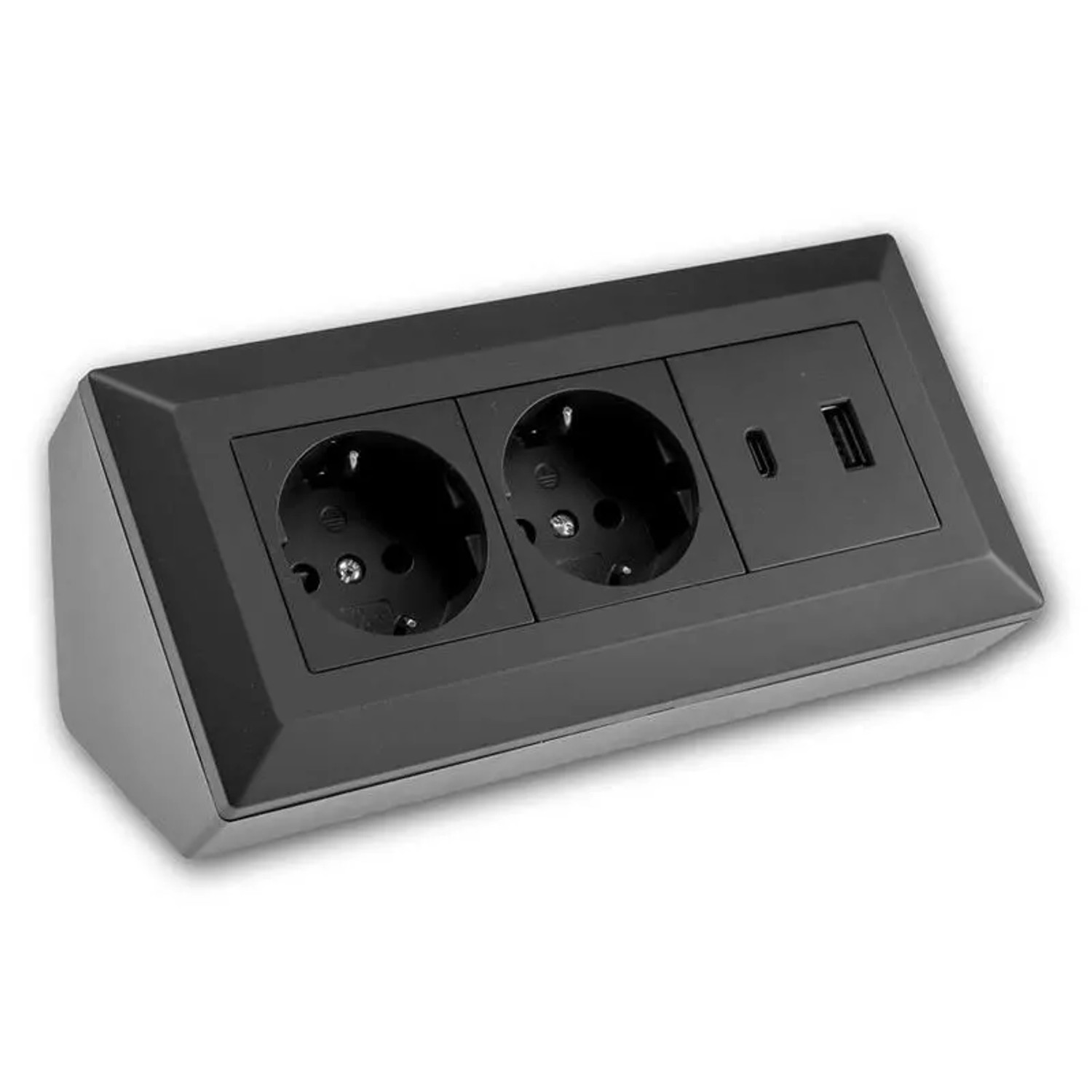 ChiliTec 2-Fach Steckdosenblock USB A&C Schwarz 250V 16A