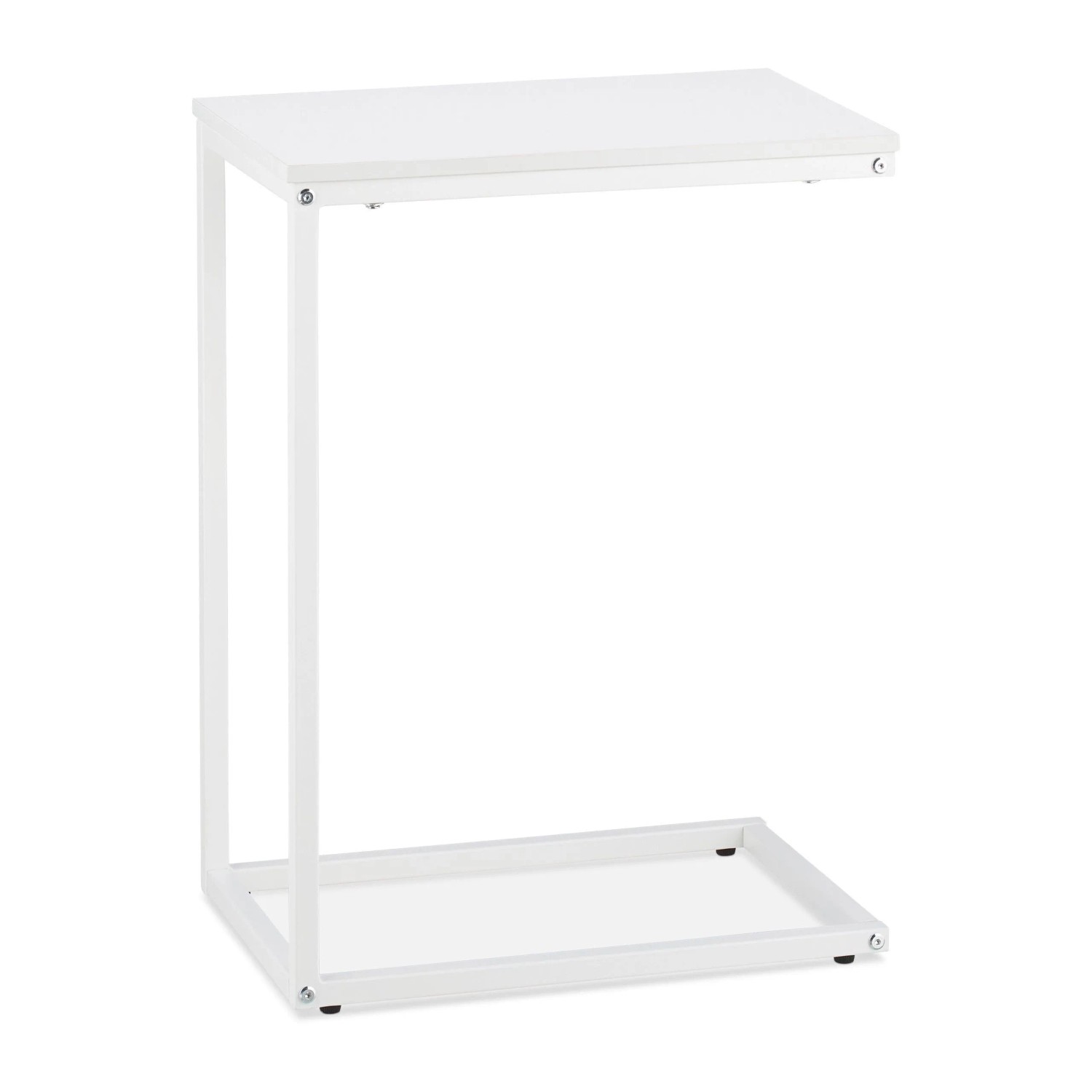 Relaxdays Beistelltisch in C Form Stahl MDF Weiß Verstellbar 60 cm x 30 cm x 45 cm 3 kg