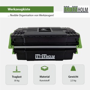 TRUTZHOLM Werkzeugkiste aus Kunststoff mit Stahlgriffen, leer. Ideal für Werkzeug-Sets.