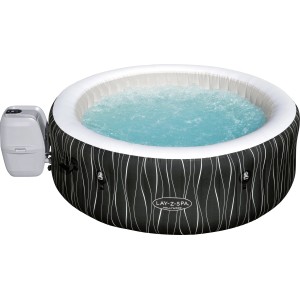 Bestway Lay-Z-Spa Hollywood AirJet, runder aufblasbarer Whirlpool in Schwarz-Weiß mit Pumpe.