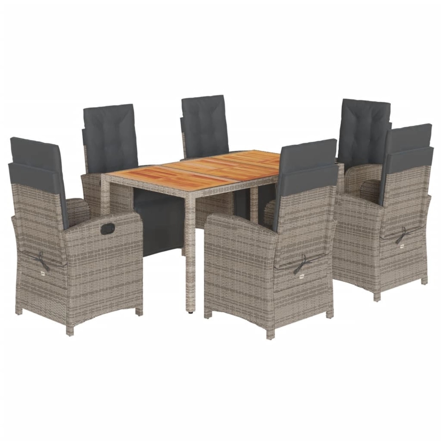 vidaXL 7-Tlg Garten-Essgruppe mit Kissen Grau Poly Rattan 3212483 günstig online kaufen