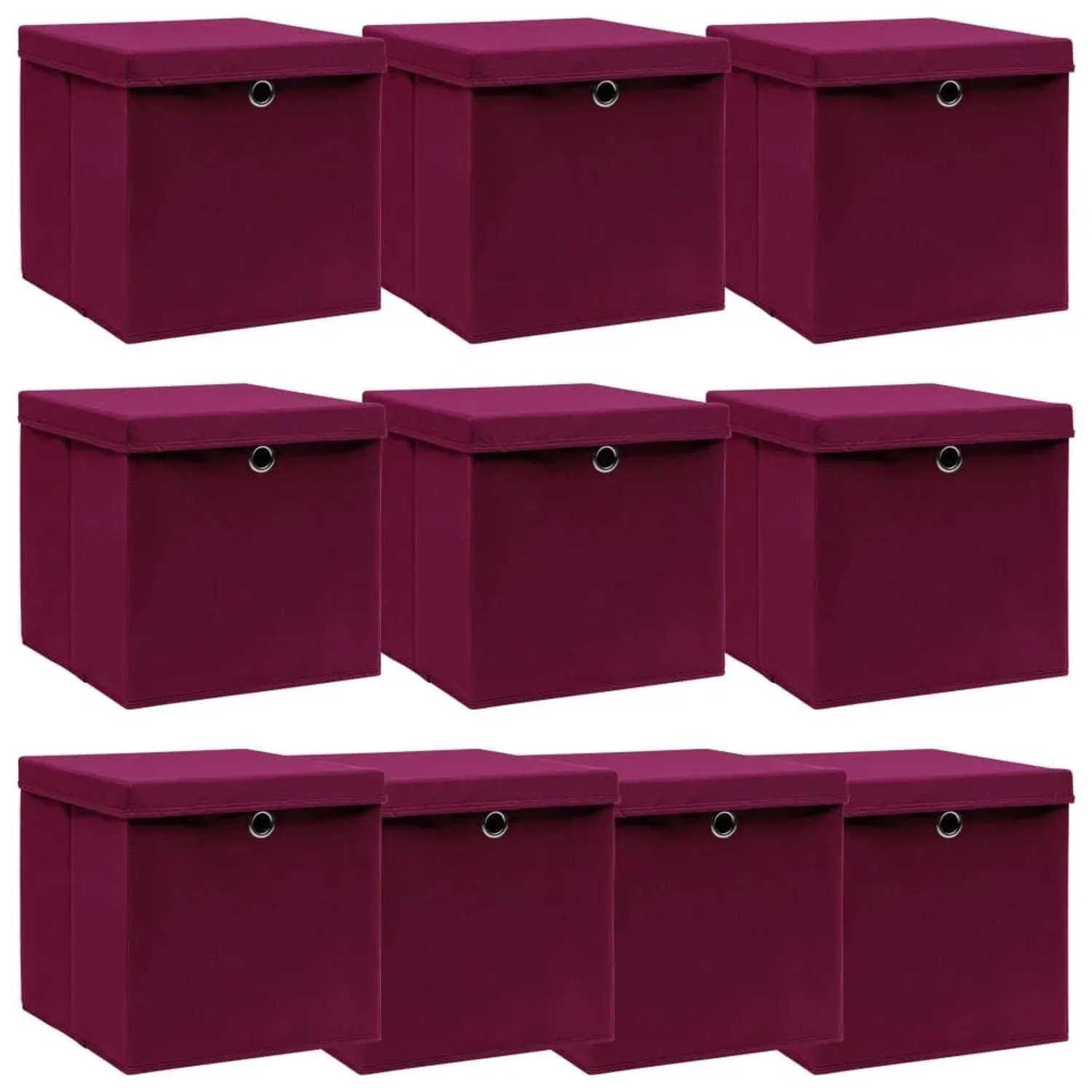 vidaXL Aufbewahrungsboxen mit Deckeln 10 Stk Dunkelrot 32x32x32cm 288344