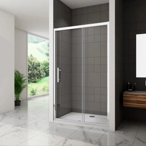 Duschparadies Nischentür, 100x190cm, Schiebetür mit 8mm Nano Glas in Chromoptik.
