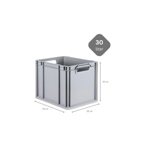 Graue PROREGAL Eurobox NextGen, 30 Liter, mit Griffen, 32x30x40 cm, für Lagerung und Transport.