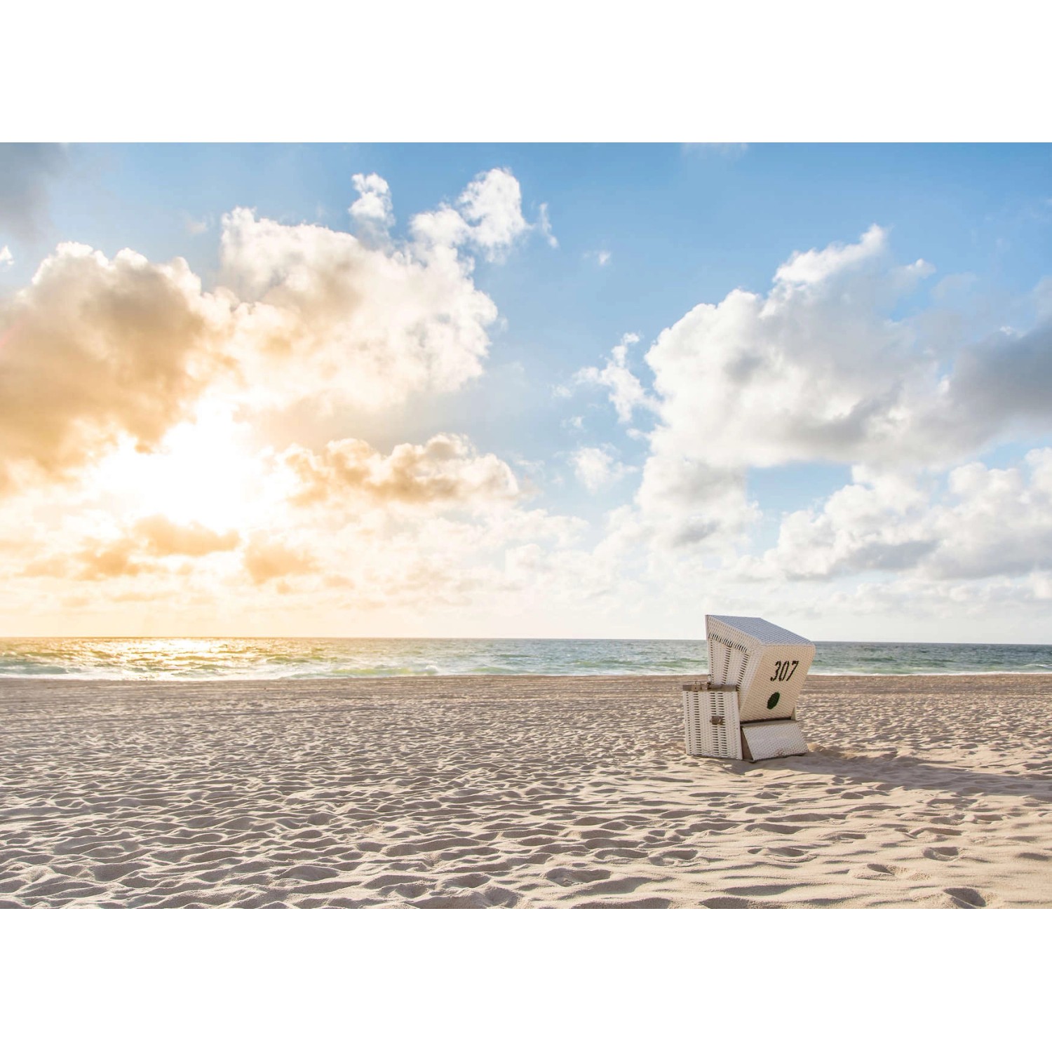 Fototapete Strandkorb Meer Braun Blau Gelb 3,50 m x 2,55 m FSC® günstig online kaufen