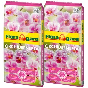 Zwei Säcke Floragard Orchideenerde, 10L (2x5L), torffrei mit Premium-Dünger für prachtvolle Blüten.