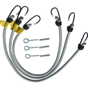 Floracord Spanngurt-Set für Dreiecksonnensegel mit 3 Gurten, Schrauben und Dübeln.