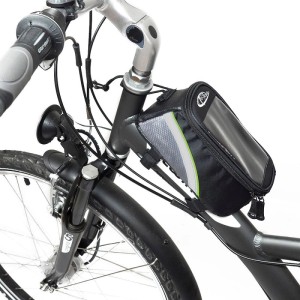 Tectake Fahrradtasche am Fahrradrahmen mit Touchdisplay-Fach für Smartphones.