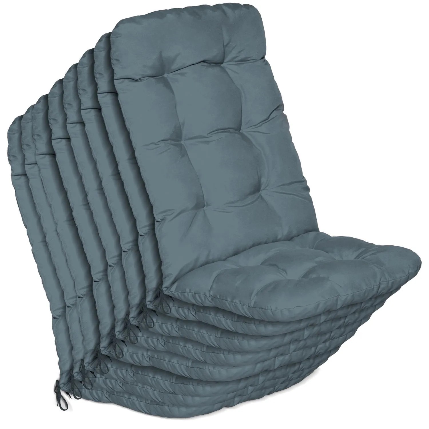 Beautissu 8er Set Hochlehner Auflagen Flair HL 120x50x8cm Taubenblau
