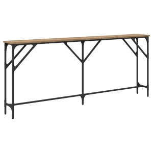 Schmaler Konsolentisch Artisan-Eiche mit schwarzem Metallgestell im Industriedesign für Wohnzimmer.