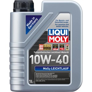 Liqui Moly MoS2 Leichtlauf 10W-40 Motoröl, 1 Liter Flasche für Benzin- und Dieselfahrzeuge.