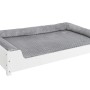 Weißes XXL Hundesofa aus Kiefernholz mit Rollrost und grauer Matratze (120x70 cm).
