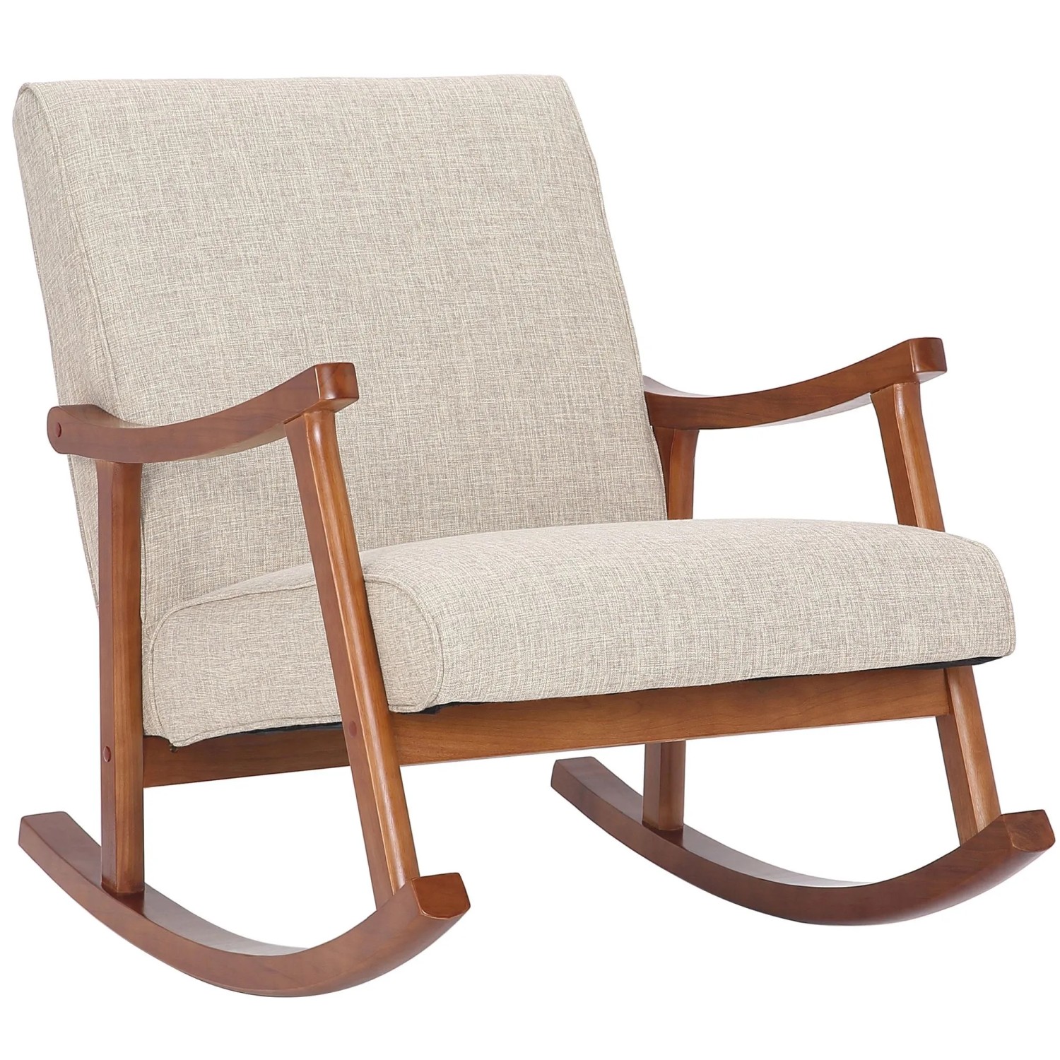 DELUKE Schaukelstuhl JONAS Indoor 67x92x82cm Stoff Creme Walnussbraun Liegestuhl Relaxstuhl Sofastuhl